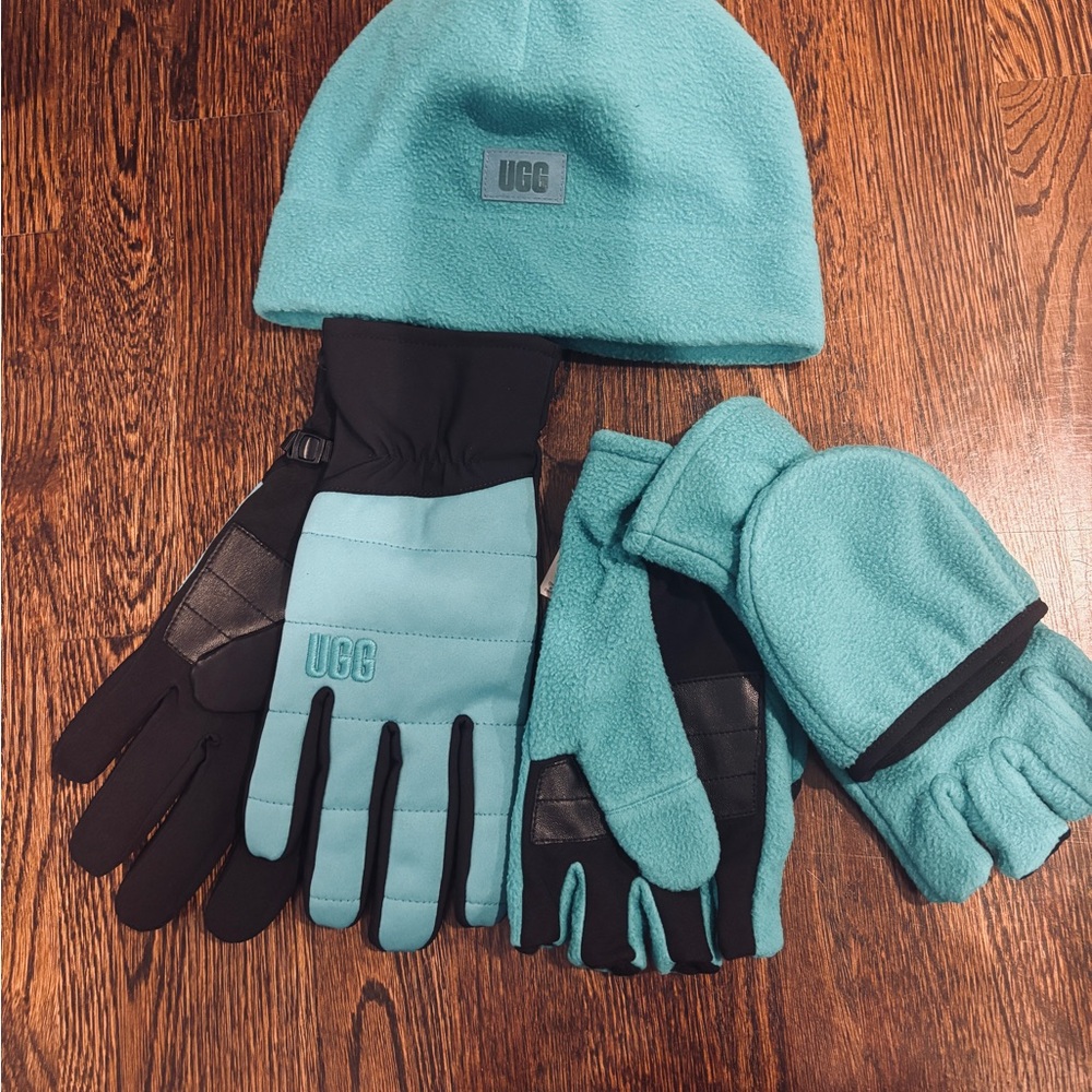 UGG Aqua Blue Hat and Glove Set